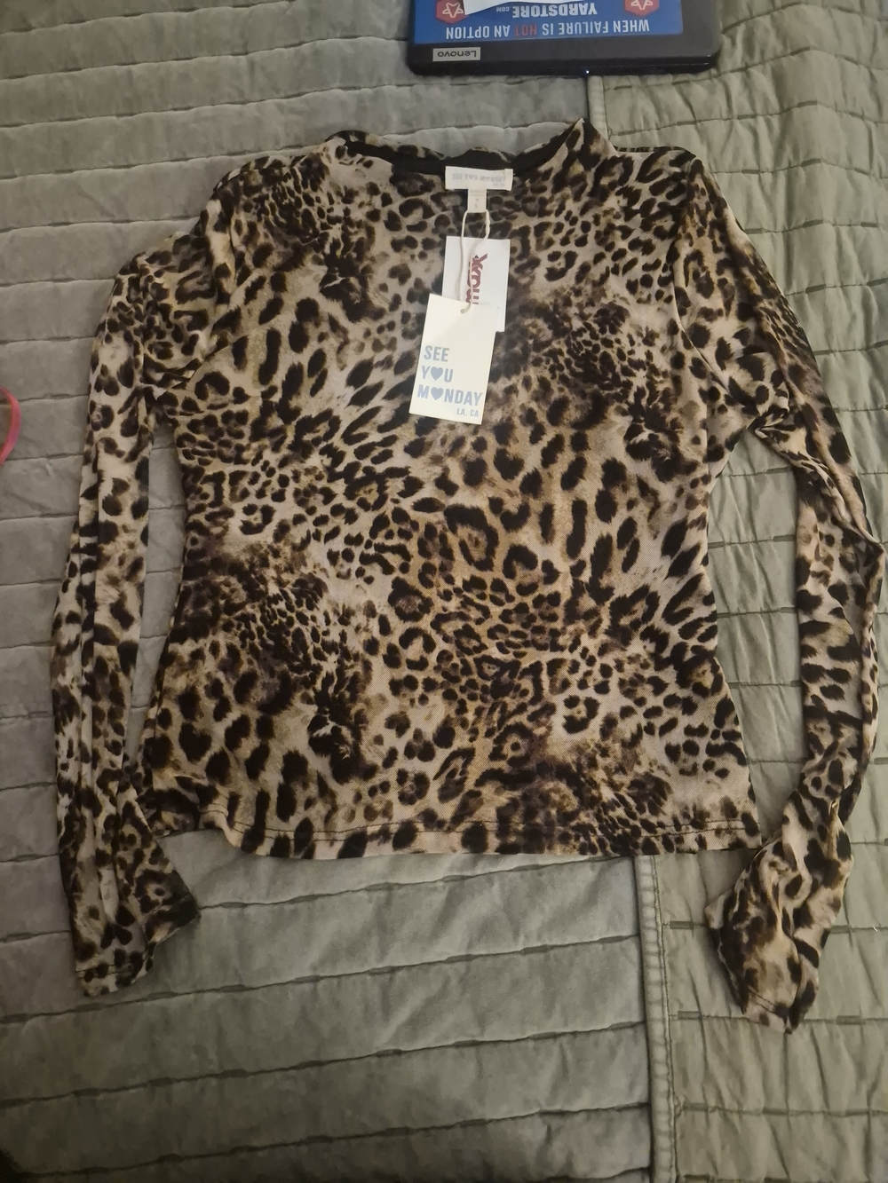 See You Monday Women's Leopard Print Long Sleeve Top - Brown/Black
